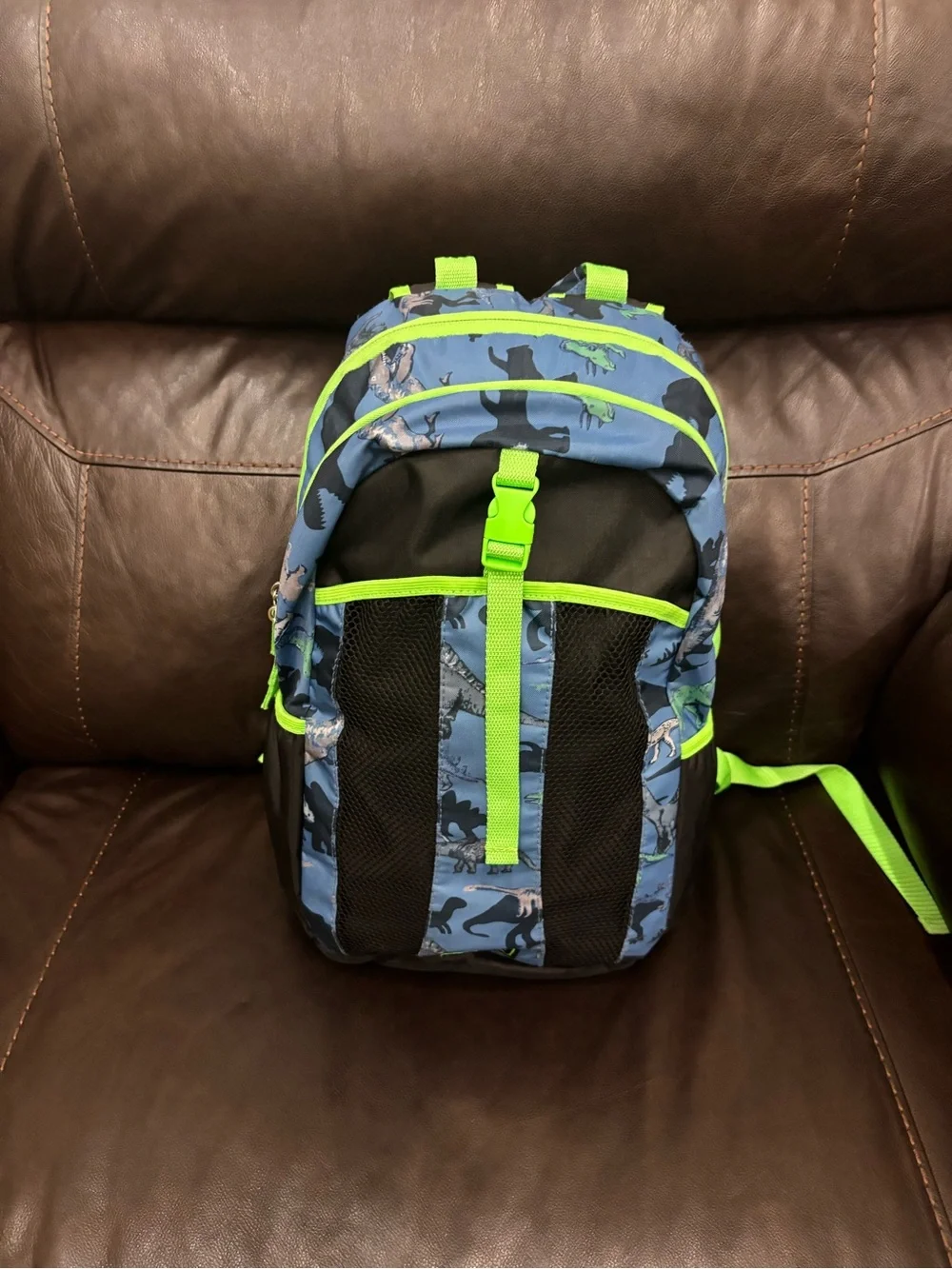 Blue & Neon Green Dino Print kids Backpack